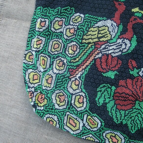 Vintage Beaded Peacock Jerusalem Drawstring Tote Bag - Picture 7 of 16